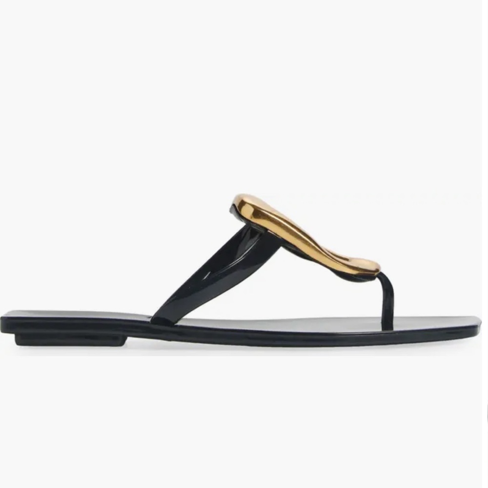 Jeffrey Campbell Black Sandals with Gold Details size 7 -Linques Flip Flop - Picture 5 of 6